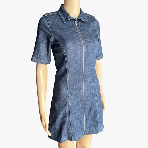 ZARA Denim Zip Front Mini Dress XS | Stretch NWOT - Picture 2 of 6
